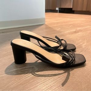 Black Princess Polly Low Block Strappy Heels